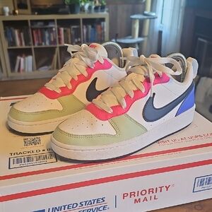 NIKE Court Borough Low Recraft Honeydew Pink Ultramarine Big Kids' Shoes